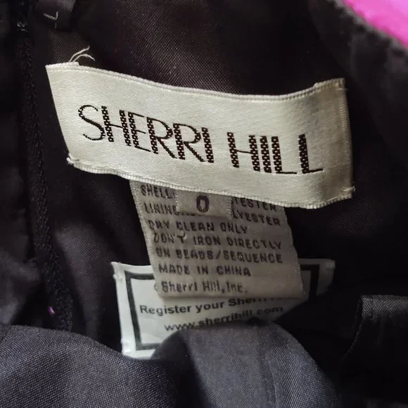 Final Chance Sale Sherri Hill Beaded Strapless Black Fuchia Tulle Dress - Picture 13 of 15